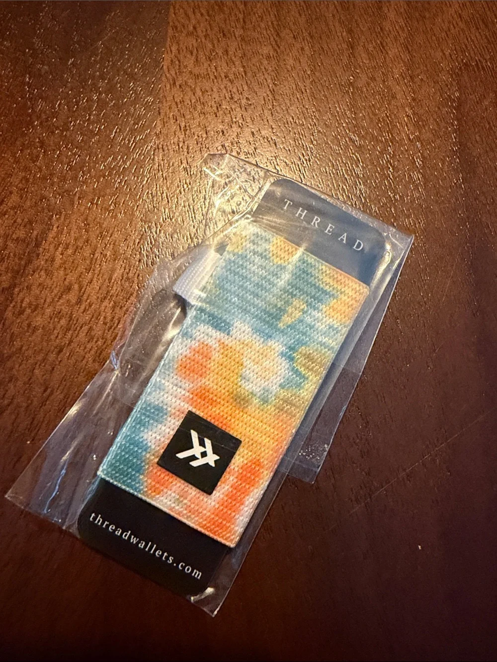 Kavu Tie-Dye Orange Blue Thread Wallet Card Holder with Teal Hardware